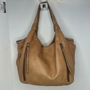 Lucky Brand Womens Leather Hobo Shoulder Bag Brown Zip Pockets